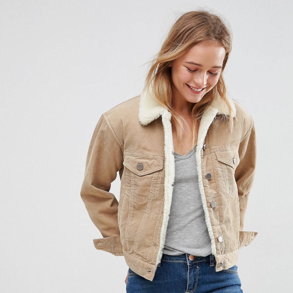 ASOS Cord Fleece Collar Jacket - Stone